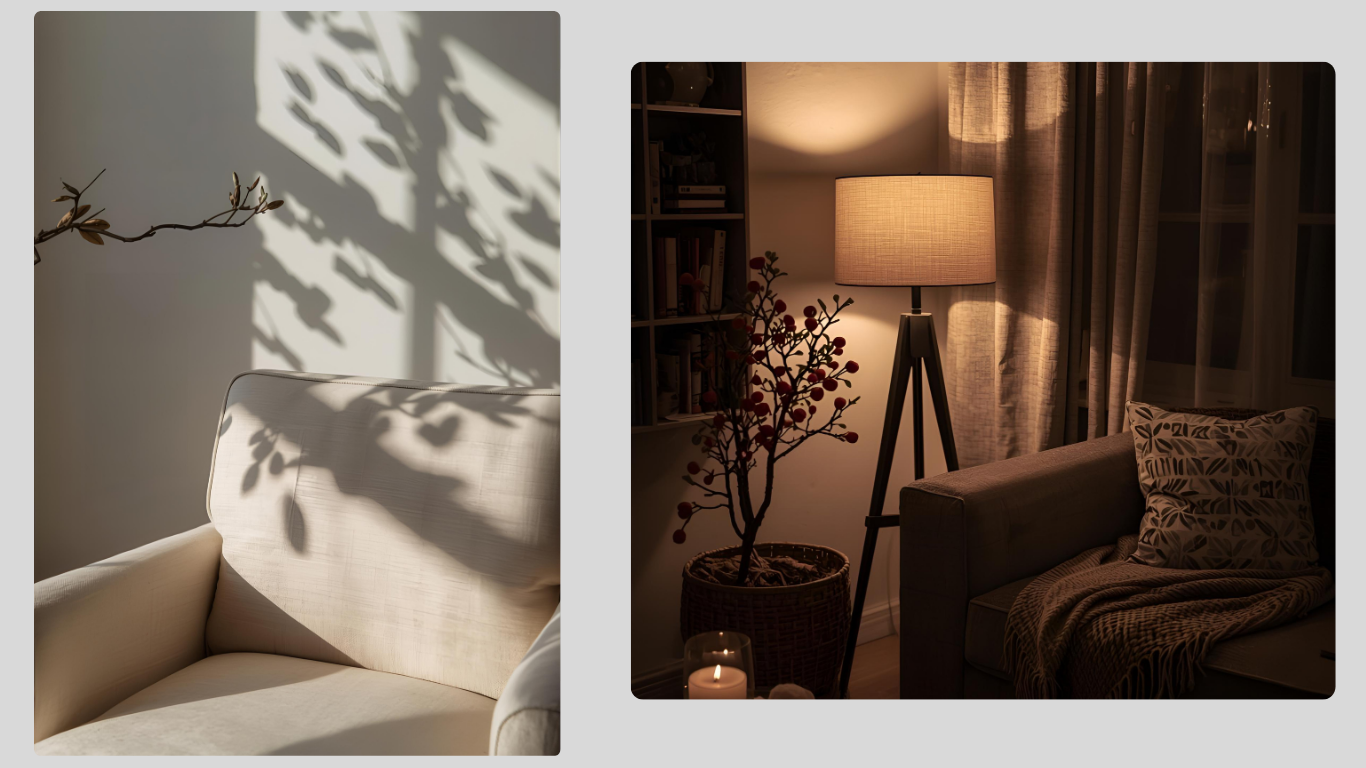 Soft ambient lighting creating warm atmosphere in modern living room