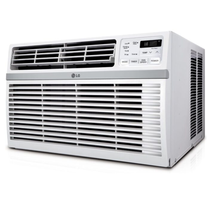 LG 8,000 BTU Window Air Conditioner, 115V, Cools 340 Sq.Ft. for Bedroom, Living Room, Apartment, Quiet Operation, Electronic Control with Remote, 3 Cooling & Fan Speeds, Auto Restart, White