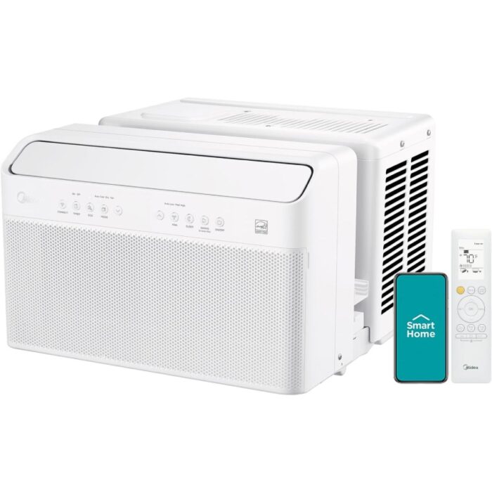 Midea 8,000 BTU U Shaped Smart Inverter Window Air Conditioner, Cools up to 350 Sq. Ft., Ultra Quiet with Open Window Flexibility, Works with Alexa_Google Assistant, 35% Energy Savings, Remote Control