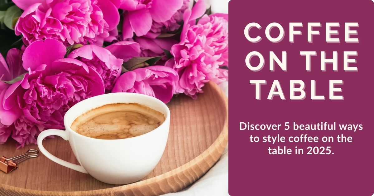 Coffee on the table with flowers – cozy morning styling with peonies and latte.