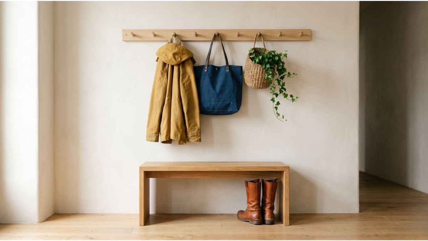 Vertical storage for small apartments with wooden peg rail