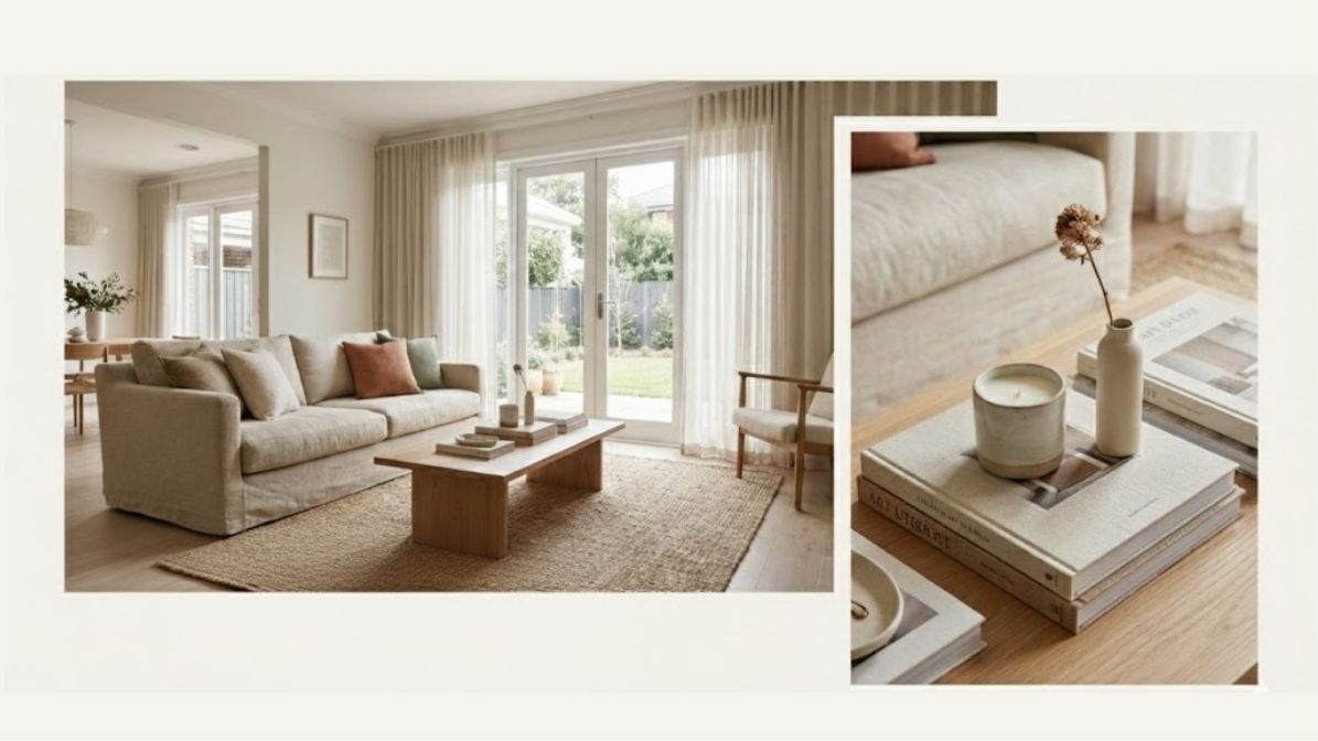 Cozy living room ideas with personal objects, books, plants, and small details that make the space feel lived-in.